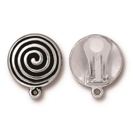 Основы под клипсы, 20х17мм, TierraCast, Спираль с петелькой, базовый материал - сталь, посеребренные с чернением, пара