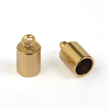 Концевики, 9х5мм (внутренний размер 4мм), клеевые, гладкие цилиндры с петелькой, базовый материал - нержавеющая сталь, золотистого цвета, пара Концевики, 9х5мм (внутренний размер 4мм), клеевые, гладкие цилиндры с петелькой, базовый материал - нержавеющая сталь, золотистого цвета, пара