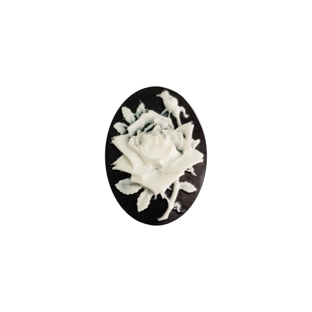 Камея акриловая, 25х18мм, роза, белая на черном, 1 шт.