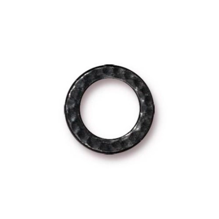 Коннектор, 13мм, TierraCast, узорное кольцо, базовый материал - оловянный сплав, цвет матовый чёрный, 2 шт.