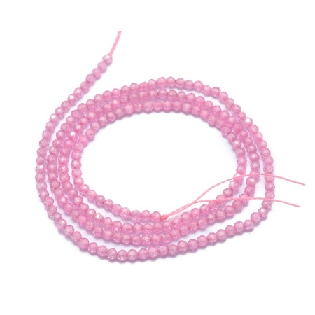 Бусины каменные, фианит, розовый, 2-2.5мм, граненый, 160-180 шт., низка