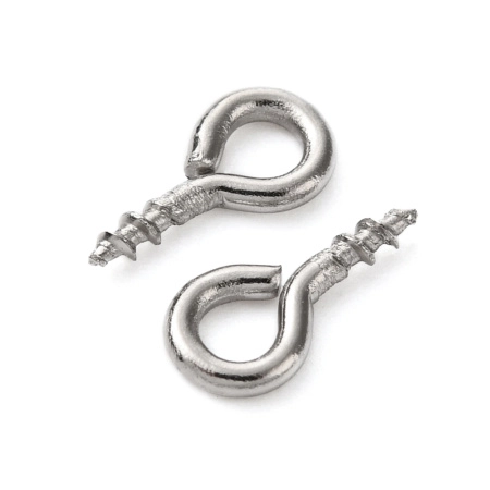 Штифт вкручивающийся, 8х4мм, с петелькой, базовый материал - нержавеющая сталь, без покрытия, 3 грамма <p>Вкручивающийся держатель (штифт с резьбой) с петелькой. Общая длина около 8 мм, внешний размер петельки около 4 мм, длина штырька - около 3 мм, диаметр штырька - около 1.3 мм. Штифт выполнен из нержавеющей стали марки 304 (не темнеет, не облезает). Оттенок может отличаться от фотографии и в разных поставках. Отлично подходит для полупросверленных бусин, изделий из полимерной глины, керамики, дерева. Цена за упаковку 3 грамма (около 39 штук, фасуются без проверки на дефекты).</p>