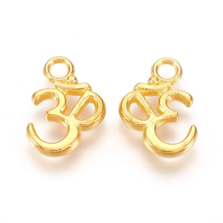 Подвеска, 16х12мм, мантра Ом, базовый материал - цинковый сплав, золотистая, 1 шт.