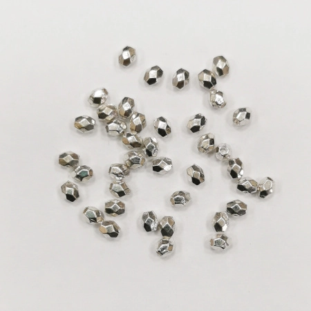 Бусина металлическая, 4х3.5мм, граненая, базовый материал - цинковый сплав, серебристого цвета, 5 грамм
