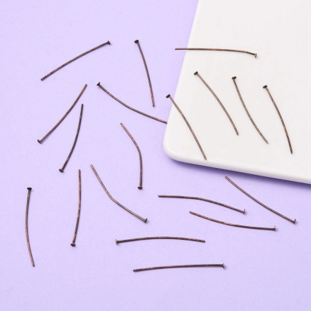 <p>Бюджетные пины со шляпкой, железо с медным покрытием. Длина 4 см, диаметр пина около 0,7 мм. Шляпка на пинах может быть не симметрична. Оттенок может отличаться от фотографии и в разных поставках. Цена за упаковку 10 грамм (примерно 55 штук).</p>