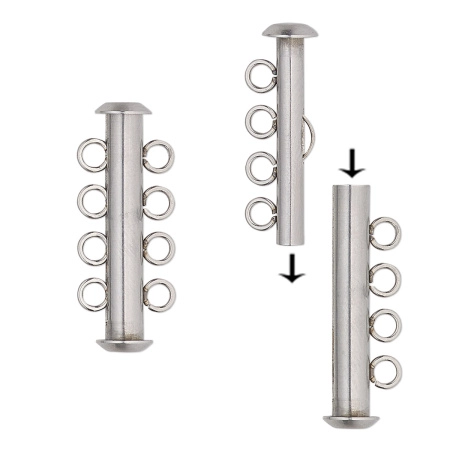Застежка, 26х11мм, трубочка-слайдер на четыре нити, базовый материал - нержавеющая сталь, без покрытия, 1 шт.
