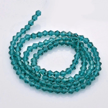Бусины стеклянные, 4-5мм, граненые, биконусы, цвета морской волны, 95 шт., низка Бусины стеклянные, 4-5мм, граненые, биконусы, цвета морской волны, 95 шт., низка