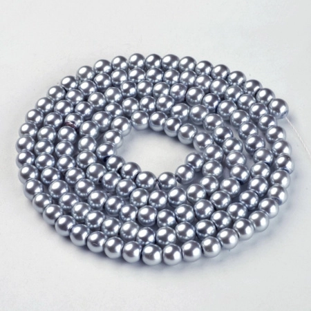 Бусина стеклянная, 6мм, жемчуг искусственный, серый, 145 шт., низка