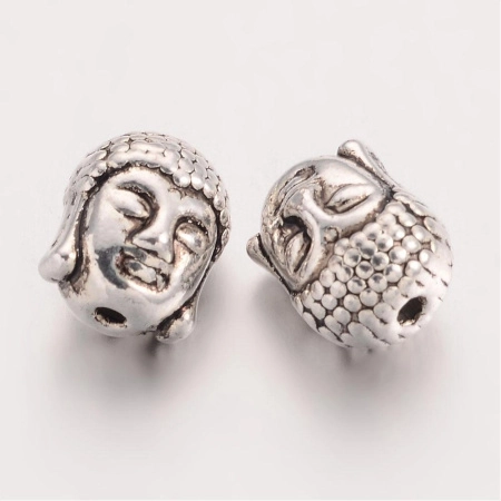 Бусина металлическая, 11х9х8мм, голова Будды, базовый материал - цинковый сплав, стиль тибетское серебро, 10 шт.