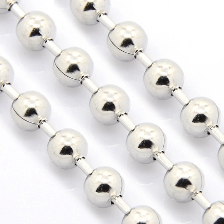 Цепочка отрезная (без замка), 6мм, с гальваническим покрытием, с шариками, базовый материал - нержавеющая сталь, без покрытия, 5 метров, катушка