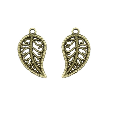 Подвеска, 19х11мм, ажурный листик, базовый материал - цинковый сплав, бронзовый, 1 шт.