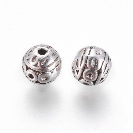 <p>Бусина с филигранным узором в винтажном стиле. Изготовлена из бижутерного сплава с серебристым покрытием. Оттенок может отличаться от фотографии. Размер отверстия около 1 мм. Цена за 15 грамм (около 11 бусин, фасуются без проверки на дефекты).</p>