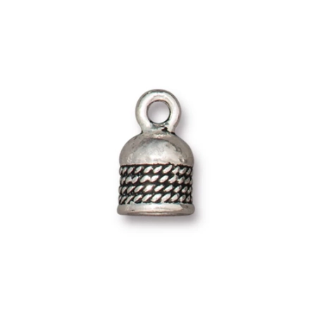 Концевики, 12.5х8мм (внутренний размер 4.5мм), TierraCast, с косичками, малые, клеевые / для шнура, базовый материал - оловянный сплав, посеребренные с чернением, пара