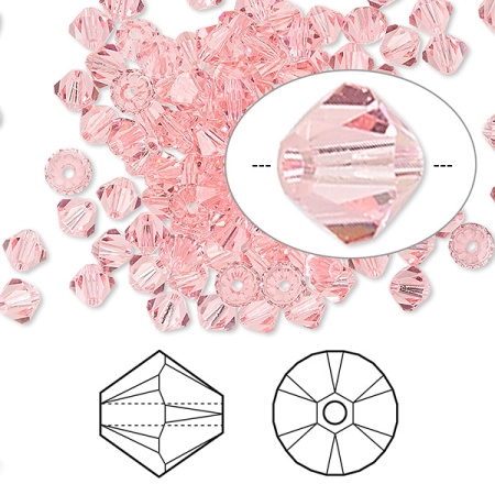 Бусина Swarovski, 4мм, Биконус (#5328), светлая роза (цвет 223), 10 шт.