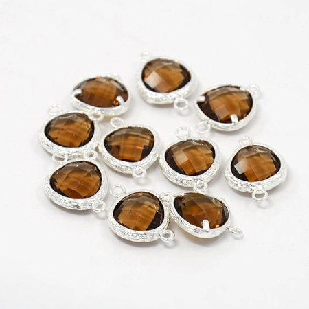 Коннектор, 18х13х6мм, триллиант Топаз (стекло), базовый материал - латунь, посеребренный, 1 шт.