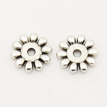 Бусина металлическая, 10х2мм, рондель Ромашка, базовый материал - цинковый сплав, стиль тибетское серебро, 10 грамм