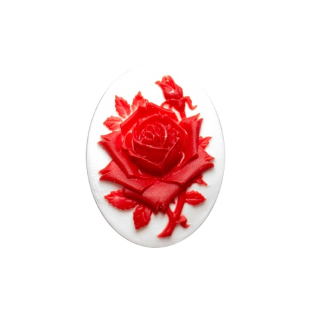 Камея акриловая, 40х30мм, роза, красная на белом, 1 шт.