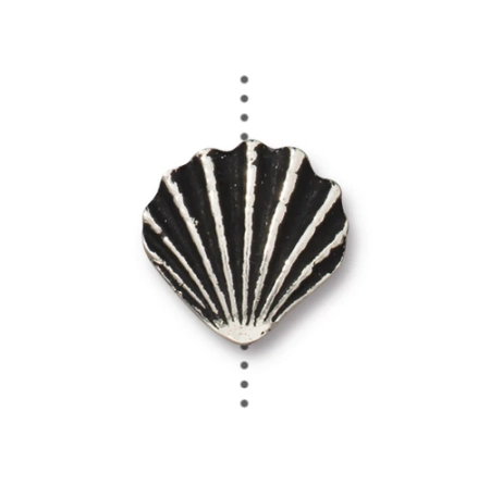 Бусина металлическая, 13х13х4мм, TierraCast, Ракушка большая, базовый материал - оловянный сплав, посеребренная с чернением, 1 шт.