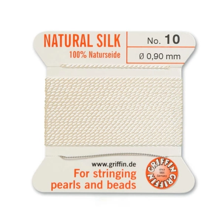 Нить шелковая, Griffin No.10 (0.9мм), молочно-белая, с иглой, моток, 2 метра