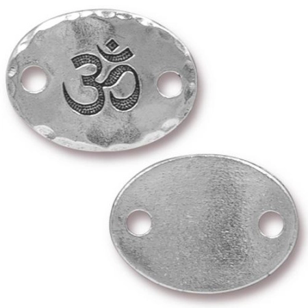 Коннектор, 20х15мм, TierraCast, мантра Ом, базовый материал - оловянный сплав, посеребренная с чернением, 1 шт.