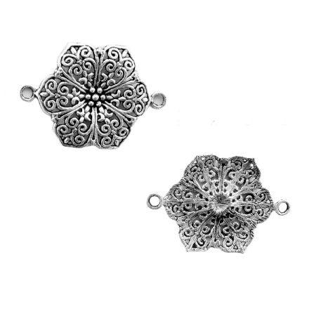 Коннектор, 41х33мм, цветочек ажурный, базовый материал - цинковый сплав, стиль тибетское серебро, 1 шт.