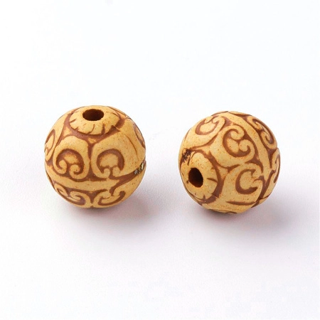 <p>Акриловая бусина в античном стиле. Имитация резьбы по кости или дереву. Орнамент в стиле этника. Диаметр отверстия около 1.5 мм. Оттенок может отличаться от фотографии и в разных поставках. Цена за упаковку 10 грамм (около 12 штук, фасуются без проверки на дефекты).</p>