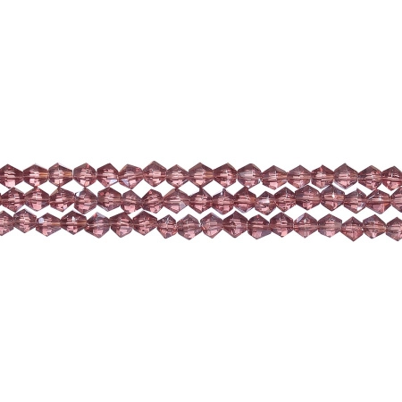 Бусины стеклянные, 4-5мм, граненые, биконусы, светло-аметистовые с перламутровым покрытием, 78 шт., низка Бусины стеклянные, 4-5мм, граненые, биконусы, светло-аметистовые с перламутровым покрытием, 78 шт., низка