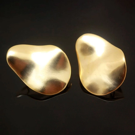 Пусеты, 25.5х19мм, Корея, Волнистый овал со скрытой петелькой, с застежками, базовый материал - серебро/латунь, позолоченные, пара, УЦЕНКА