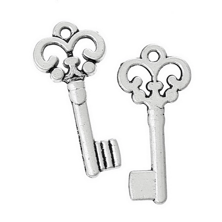 Подвеска, 22х10мм, ключик барокко, базовый материал - цинковый сплав, стиль тибетское серебро, 1 шт.