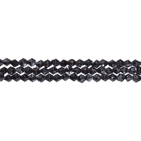 Бусины стеклянные, 4-5мм, граненые, биконусы, черные с перламутровым покрытием, 74 шт., низка, УЦЕНКА Бусины стеклянные, 4-5мм, граненые, биконусы, черные с перламутровым покрытием, 74 шт., низка, УЦЕНКА