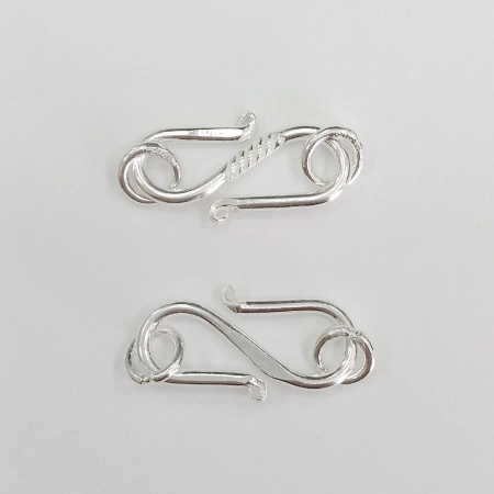 Застежка, 21х11.5мм, Индия, крючок с насечками, с соединительными колечками, базовый материал - латунь, посеребренный, 5 шт.