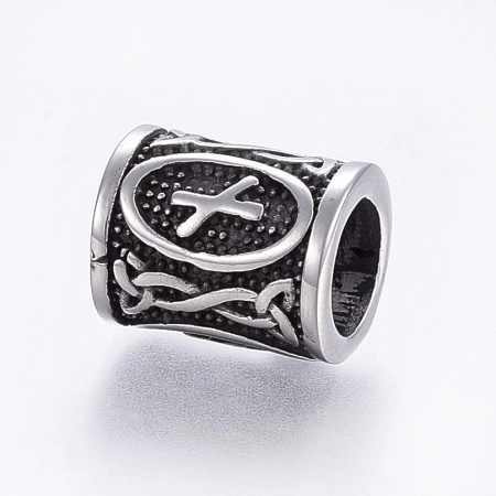 <p>Качественная, массивная металлическая бусина - трубочка с изображением скандинавской руны из старшего футарка. Руна ᚾ (Наутиз, Наудиз), символизирует нужду. Нержавеющая гипоаллергенная сталь (марка 304: используется в пищевой промышленности, не окисляется, не темнеет, не облезает). Отверстие около 8 мм. Цена за 1 шт.</p>