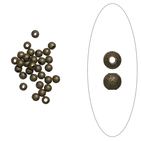 <p>
Латунная бусина с бронзовым покрытием, выполнена в стиле "соляной техники". Диаметр отверстия - 1.2 мм. Цена за 5 грамм (около 52 бусин).
</p>