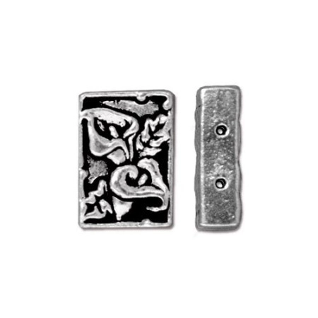 Разделитель, 14х10х5мм, TierraCast, прямоугольный, Калла, на два отверстия, базовый материал - оловянный сплав, посеребренная с чернением, 1 шт.