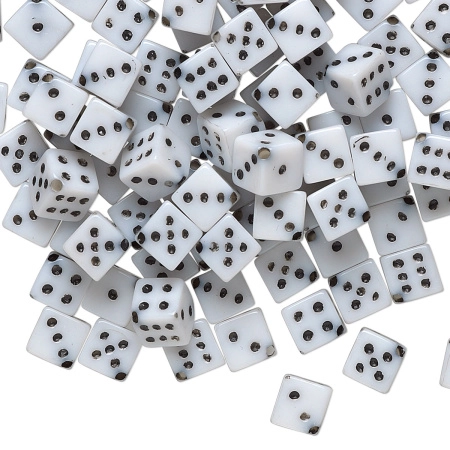 Бусина акриловая, 7мм (длина грани 5мм), кубик игральный, белый, 1 шт.