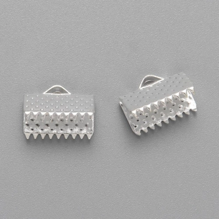 Концевики, 10х8мм (ширина 10мм), зажимы для ленты, текстурированные, базовый материал - железо, серебристого цвета, 10 грамм