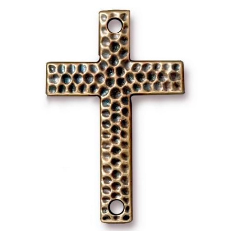 Коннектор, 40х26мм, TierraCast, узорный крест, базовый материал - оловянный сплав, бронзовый, 1 шт.