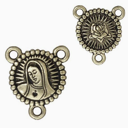 Соединитель-переходник, 21х19х4мм, TierraCast, с двумя петельками, Дева Мария, базовый материал - оловянный сплав, бронзовая с чернением, 1 шт.