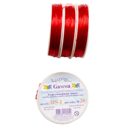 Нить - резинка для браслетов, 1мм, красная, катушка, 18 метров Нить - резинка для браслетов, 1мм, красная, катушка, 18 метров