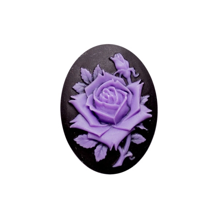 Камея акриловая, 40х30мм, роза, фиолетовая на черном, 1 шт., УЦЕНКА