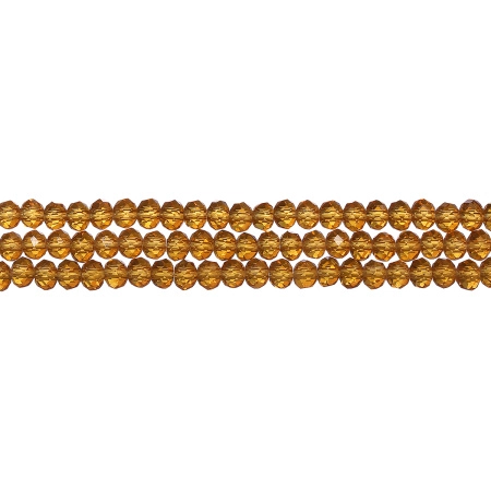 Бусины стеклянные, 4х3.5мм, граненые, рондели, янтарно-жёлтые, 150 шт., низка