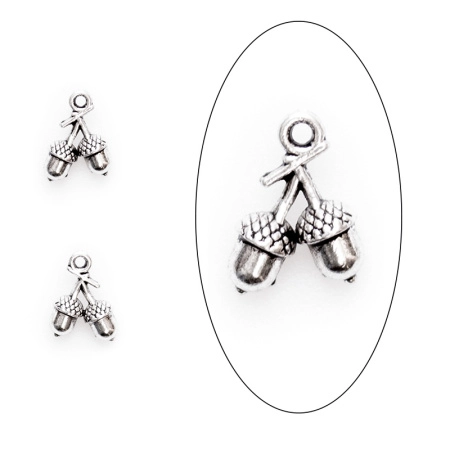 Подвеска, 14х10.5мм, жёлуди, базовый материал - цинковый сплав, стиль тибетское серебро, 1 шт.