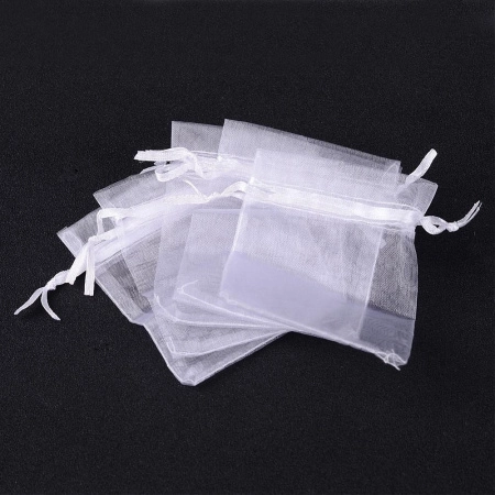 Мешочек из органзы, 9х7см, белый с белой ленточкой, 10 шт., УЦЕНКА