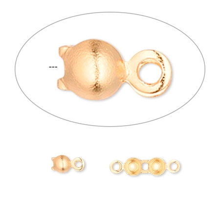 Концевики, 6х3.5мм, каллоты, симметричные, базовый материал - латунь, позолоченные, 5 пар