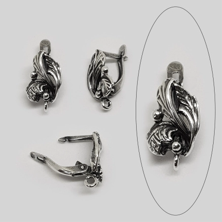 Швензы закрытые, 17х11мм, с английским замком, Дриада, базовый материал - латунь, посеребренные с чернением, пара