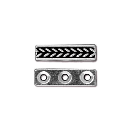 Разделитель, 15х4мм, TierraCast, прямоугольный, с плетеным узором, на три отверстия, базовый материал - оловянный сплав, посеребренный с чернением, 2 шт.