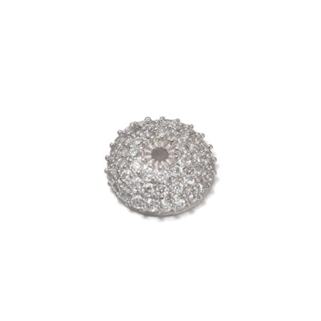 Шапочка для бусин (обниматель), 11х3.5мм, Milano, Круглый с фианитами, базовый материал - латунь, под родий, 1 шт.