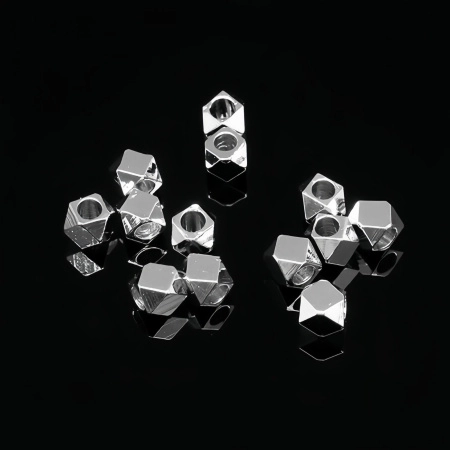 Бусина металлическая, 3мм, Корея, многогранник, базовый материал - латунь, родий, 10 шт.