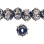 <p>Бусина лэмпворк ручной работы с золотистым узором, синяя, прозрачная. Бусины могут немного отличаться по цвету и размеру, а также дизайну.
Диаметр отверстия - около 1.5 мм. Цена за 5 бусин.</p>