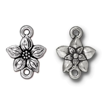 Коннектор, 16х12мм, TierraCast, Жасмин, с двумя петельками, базовый материал - оловянный сплав, посеребренный с чернением, 2 шт.
